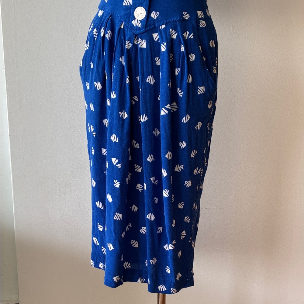 Vintage Blue Patterned Button-Up Dress - Picture 5 of 14